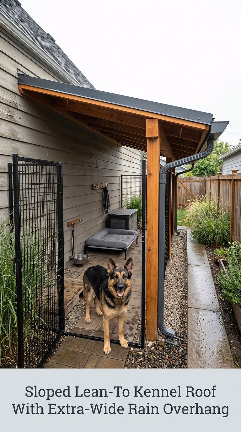 Sloped Lean-To Kennel Roof With Extra-Wide Rain Overhang