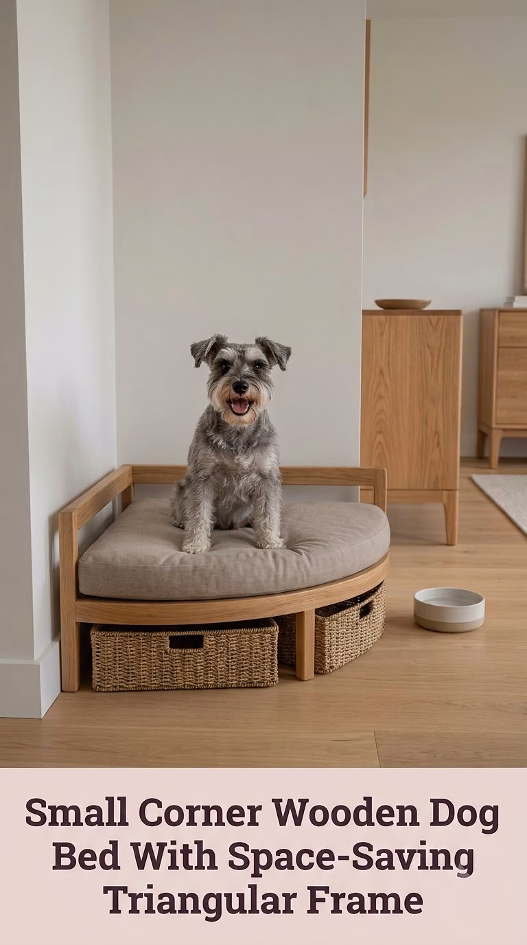Small Corner Wooden Dog Bed With Space-Saving Triangular Frame