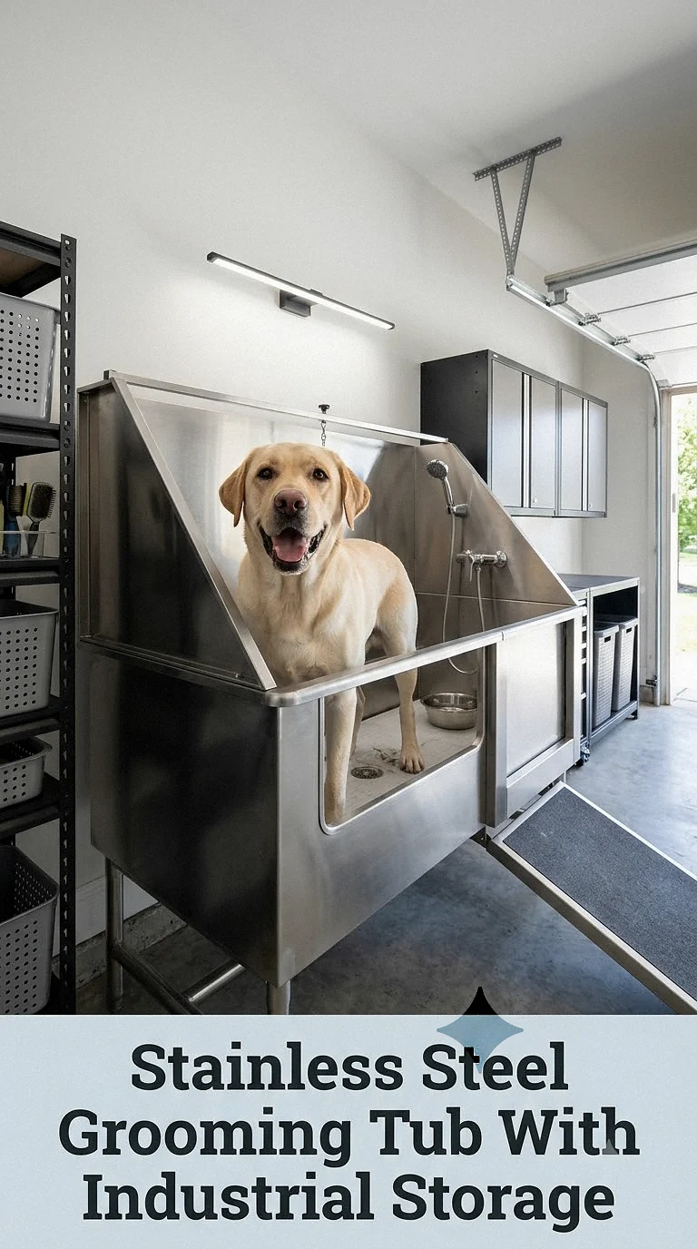 Stainless Steel Grooming Tub With Industrial Storage