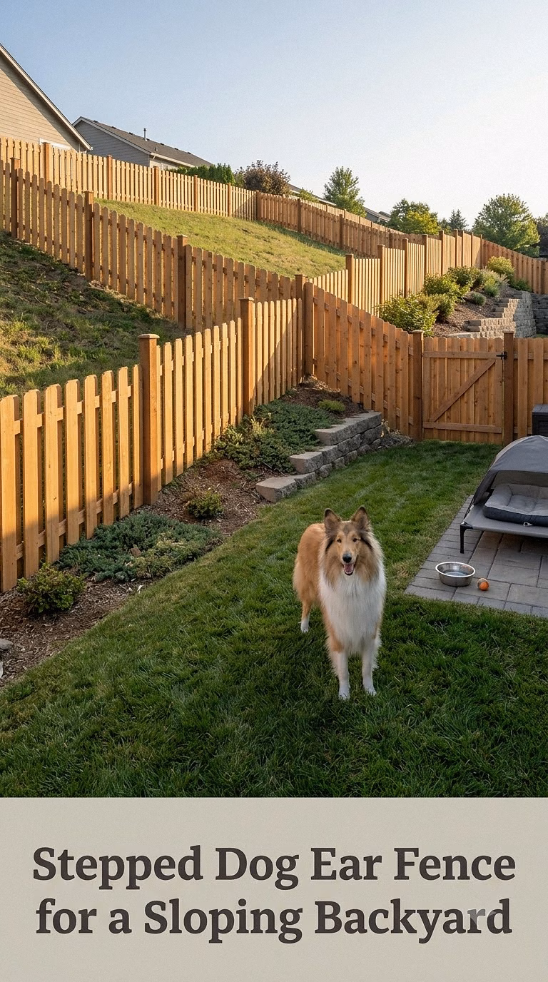Stepped Dog Ear Fence for a Sloping Backyard