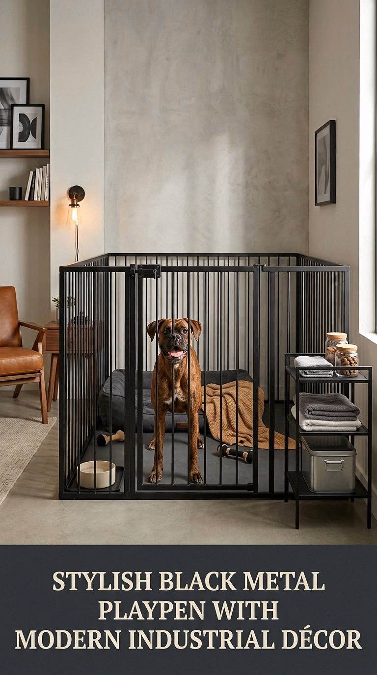Stylish Black Metal Playpen With Modern Industrial Décor