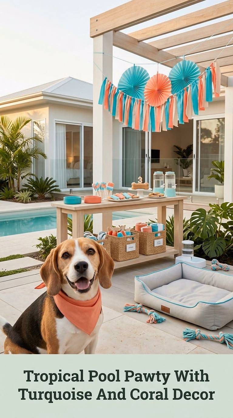Tropical Pool Pawty With Turquoise And Coral Decor