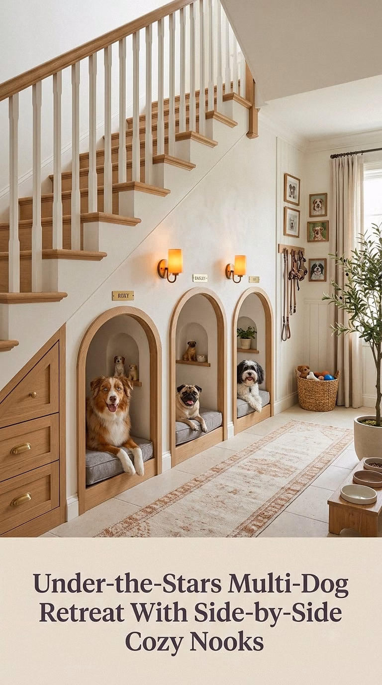 7. Under-the-Stairs Multi-Dog Retreat With Side-by-Side Cozy Nooks