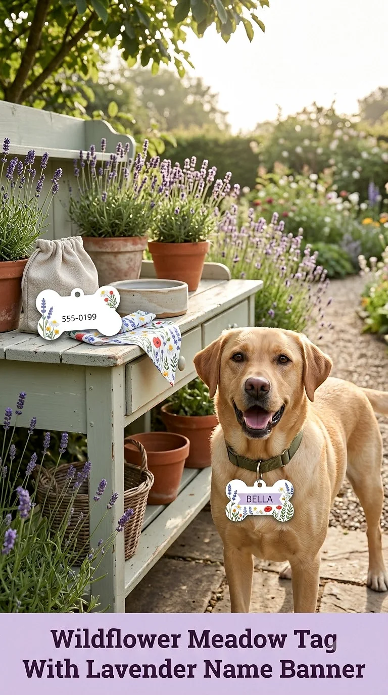 Wildflower Meadow Tag With Lavender Name Banner