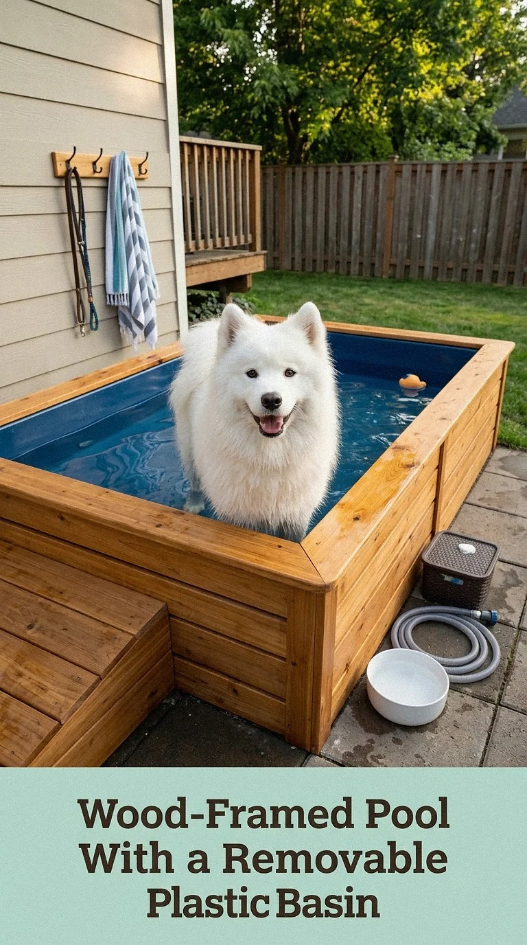 Wood-Framed Pool With a Removable Plastic Basin