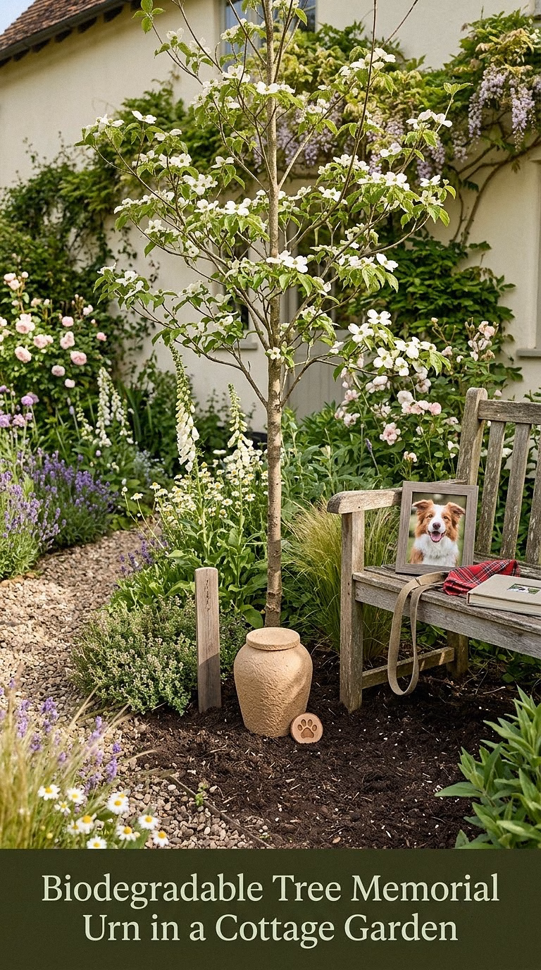 8. Biodegradable Tree Memorial Urn in a Cottage Garden