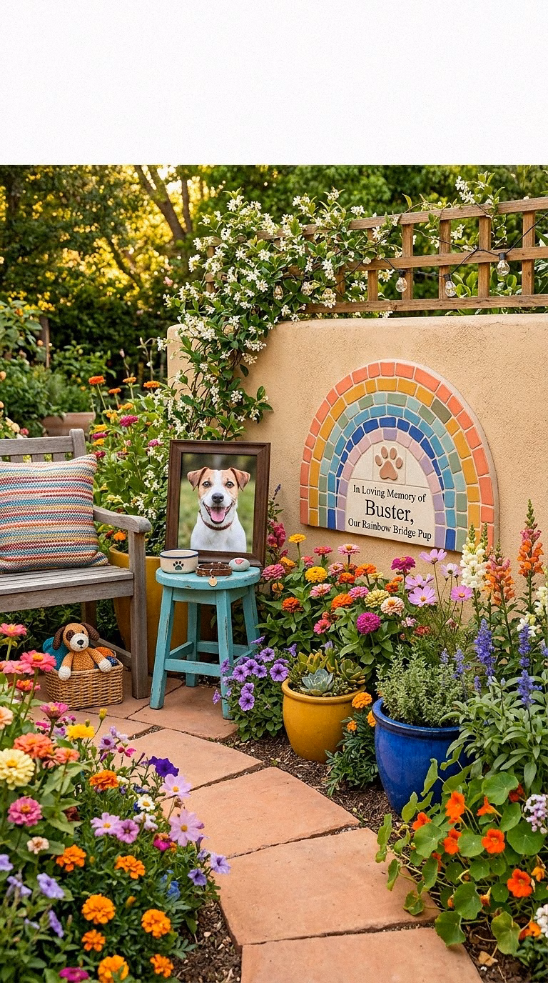 8. Colorful Rainbow Mosaic Plaque in a Cheerful Flower Border