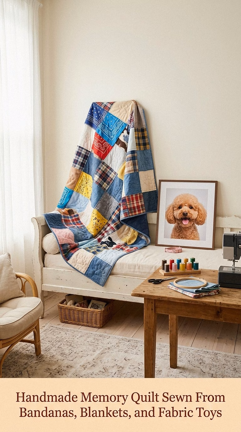 8. Handmade Memory Quilt Sewn From Bandanas, Blankets, and Fabric Toys