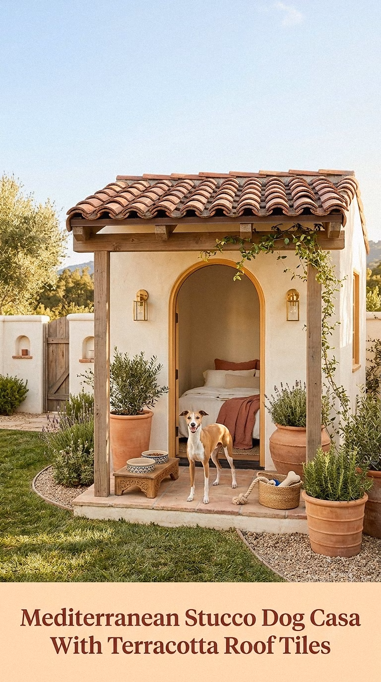 8. Mediterranean Stucco Dog Casa With Terracotta Roof Tiles