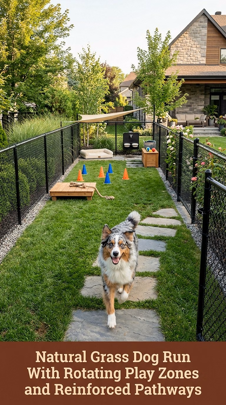 8. Natural Grass Dog Run With Rotating Play Zones and Reinforced Pathways