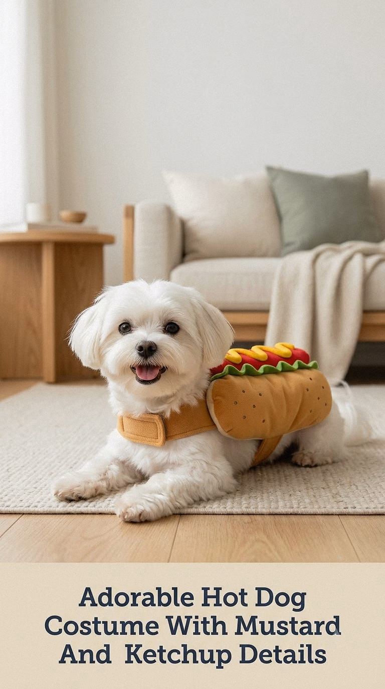 Adorable Hot Dog Costume With Mustard And Ketchup Details