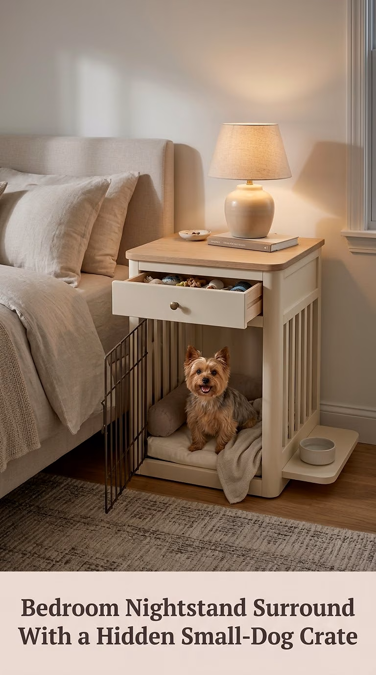 Bedroom Nightstand Surround With a Hidden Small-Dog Crate
