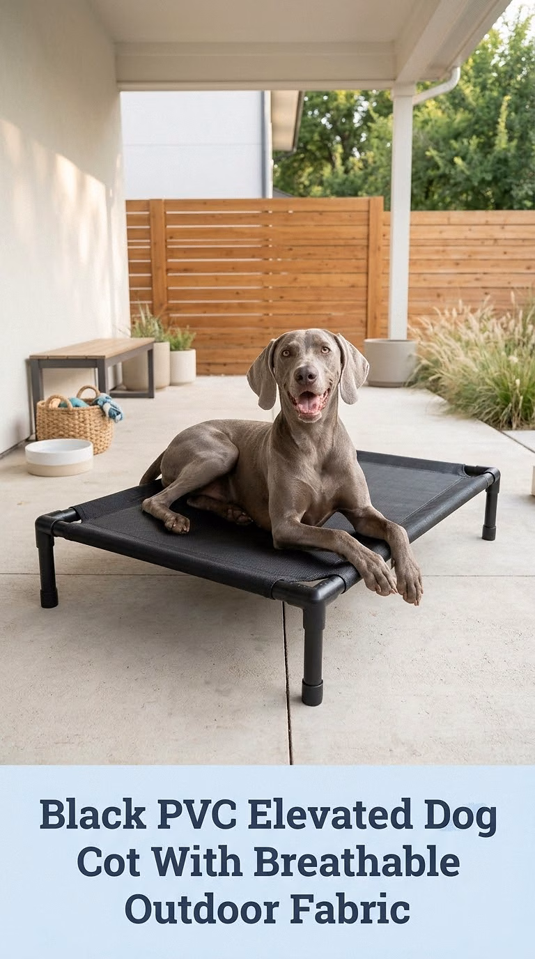 Black PVC Elevated Dog Cot With Breathable Outdoor Fabric
