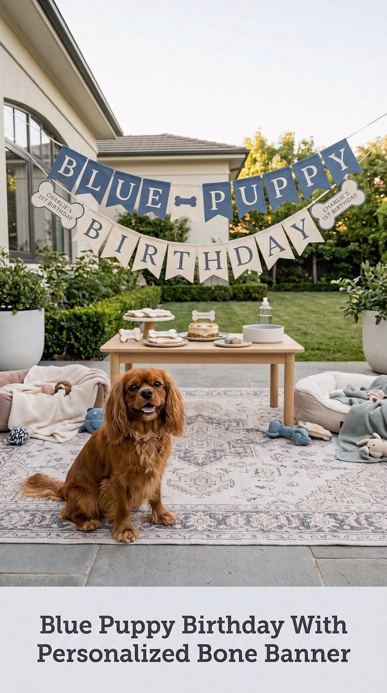 Blue Puppy Birthday With Personalized Bone Banner
