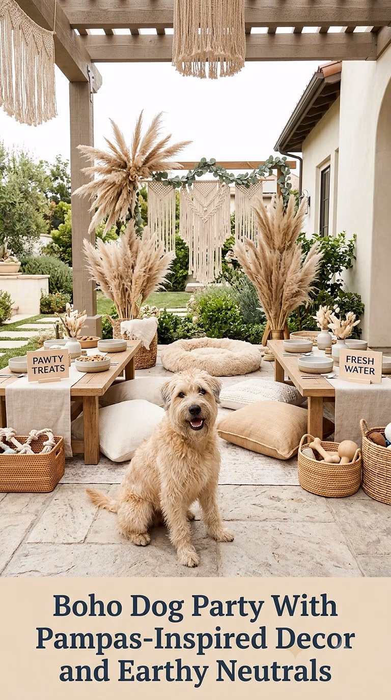 Boho Dog Party With Pampas-Inspired Decor and Earthy Neutrals