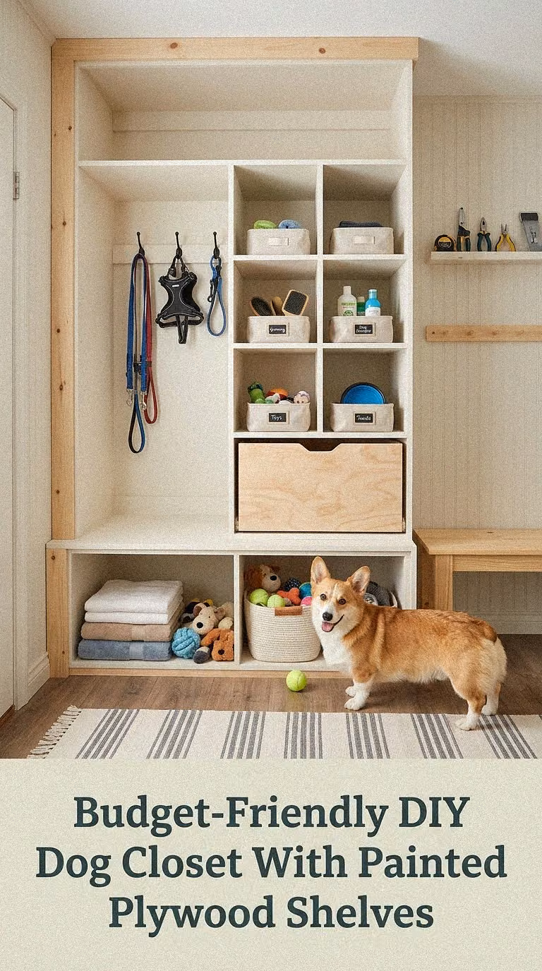 Budget-Friendly DIY Dog Closet With Painted Plywood Shelves