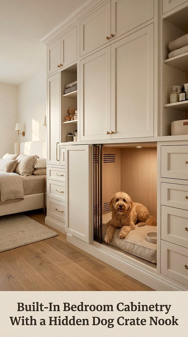 Built-In Bedroom Cabinetry With a Hidden Dog Crate Nook