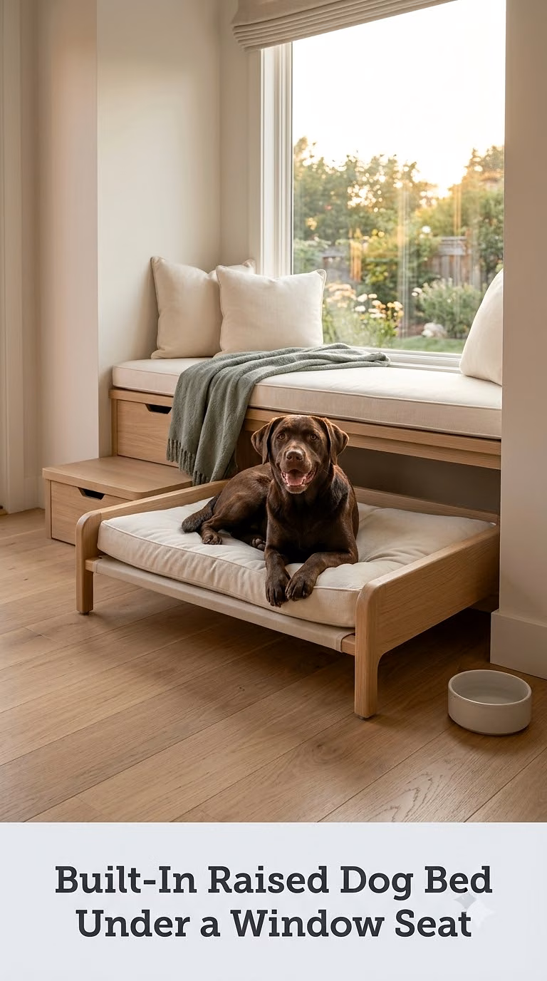 Built-In Raised Dog Bed Under a Window Seat