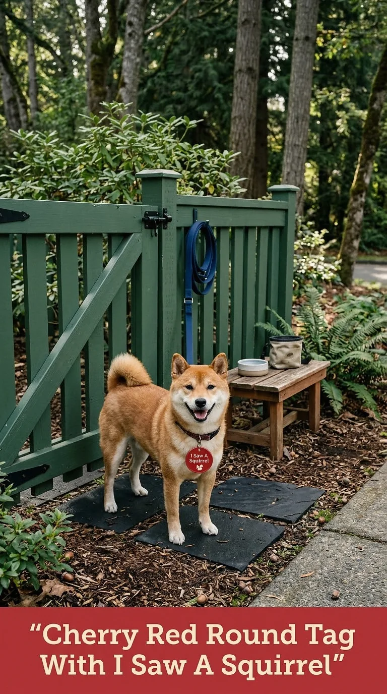 Cherry Red Round Tag With I Saw A Squirrel
