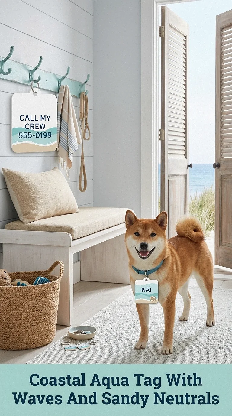 Coastal Aqua Tag With Waves And Sandy Neutrals