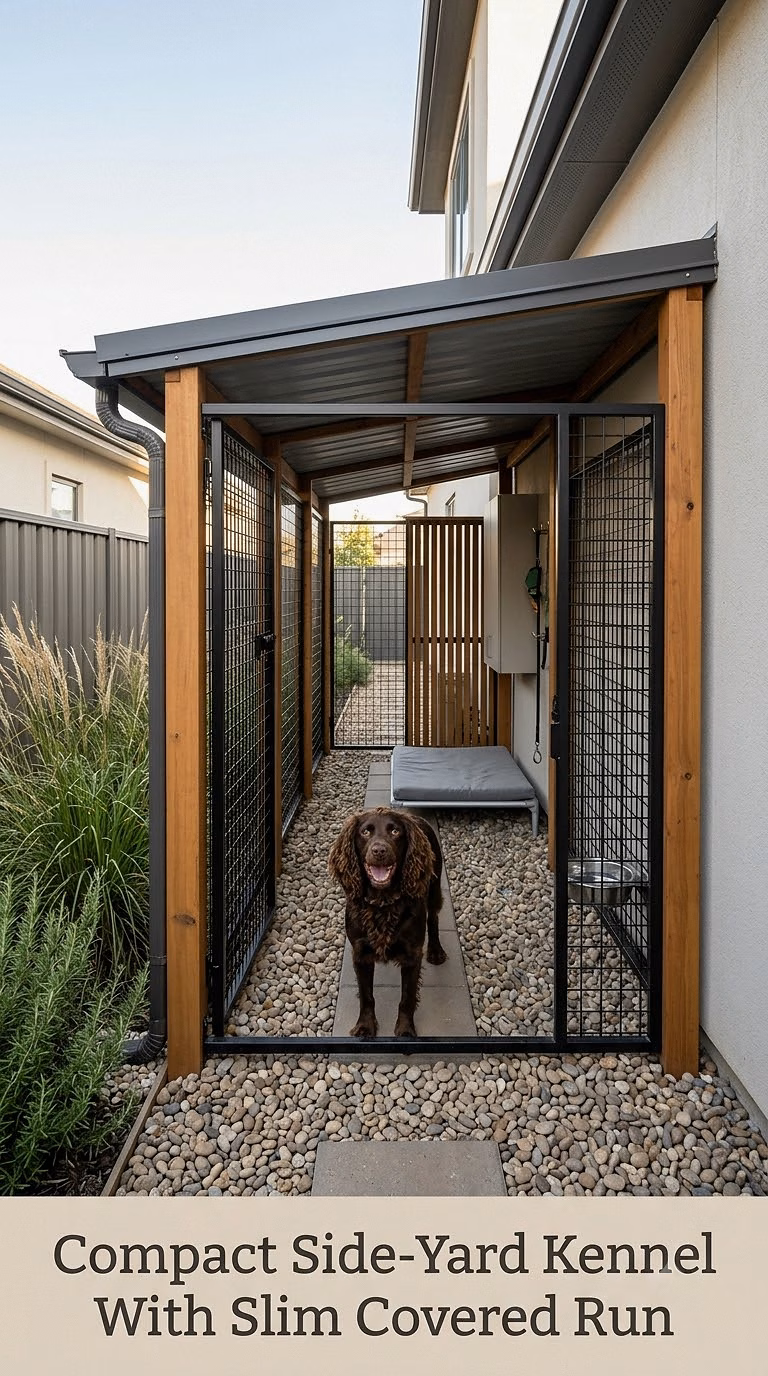 Compact Side-Yard Kennel With Slim Covered Run