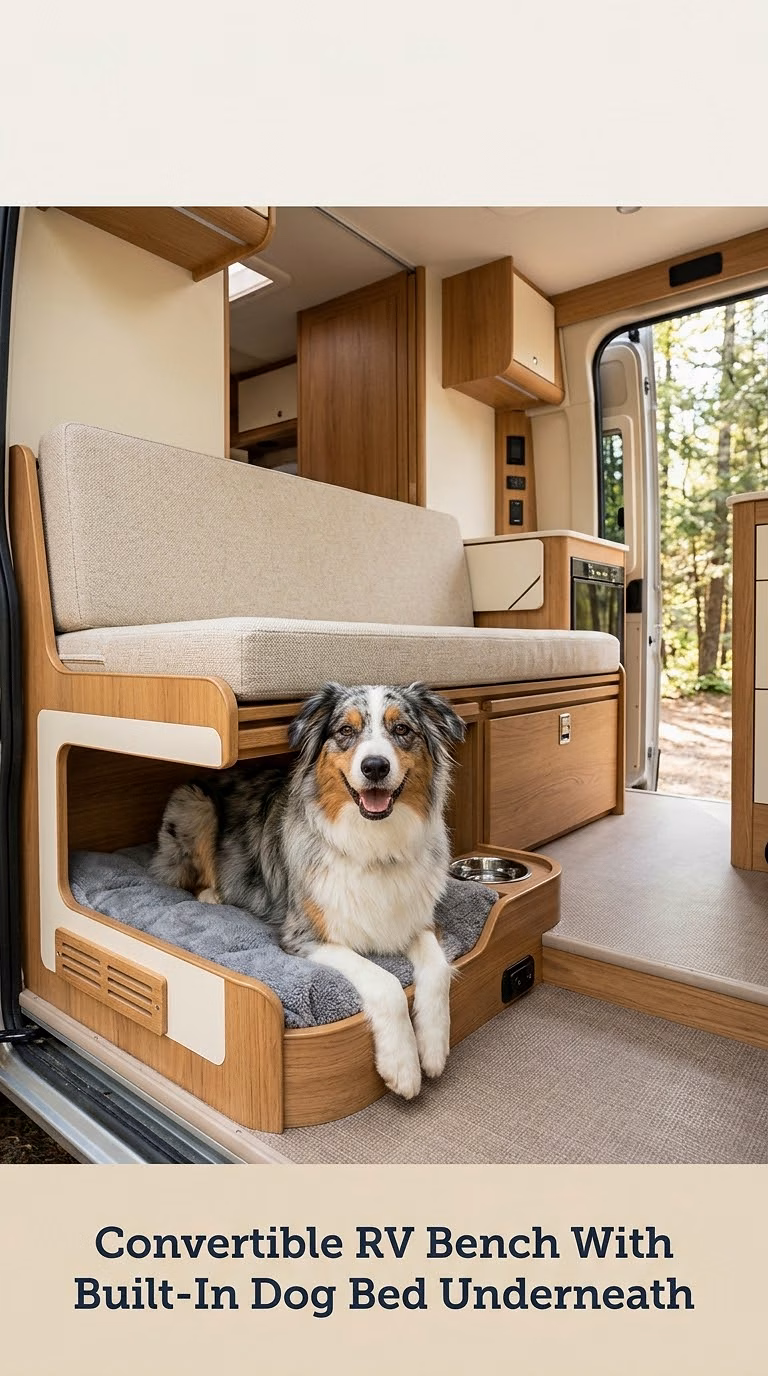 Convertible RV Bench With Built-In Dog Bed Underneath
