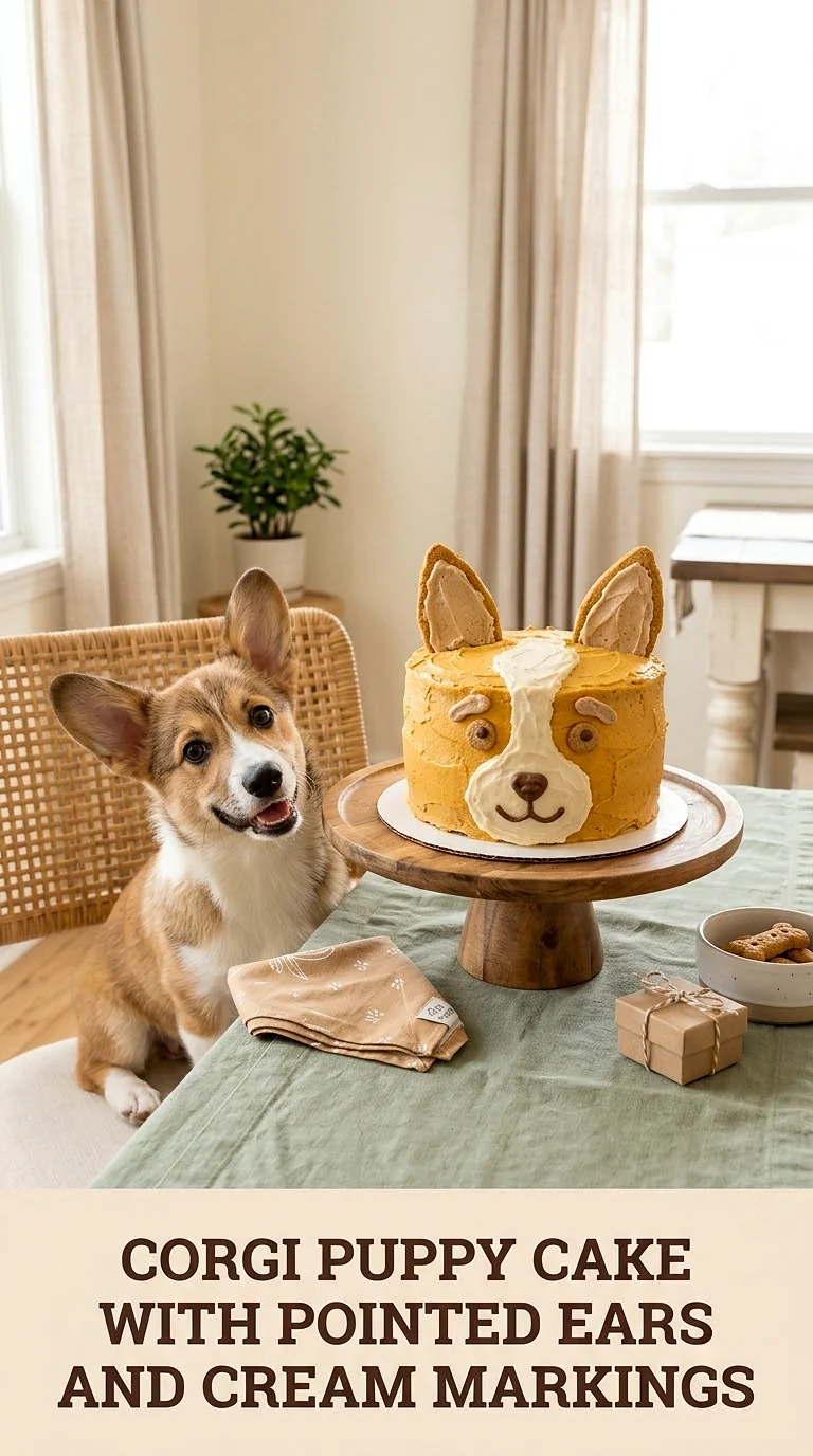 Corgi Puppy Cake With Pointed Ears And Cream Markings