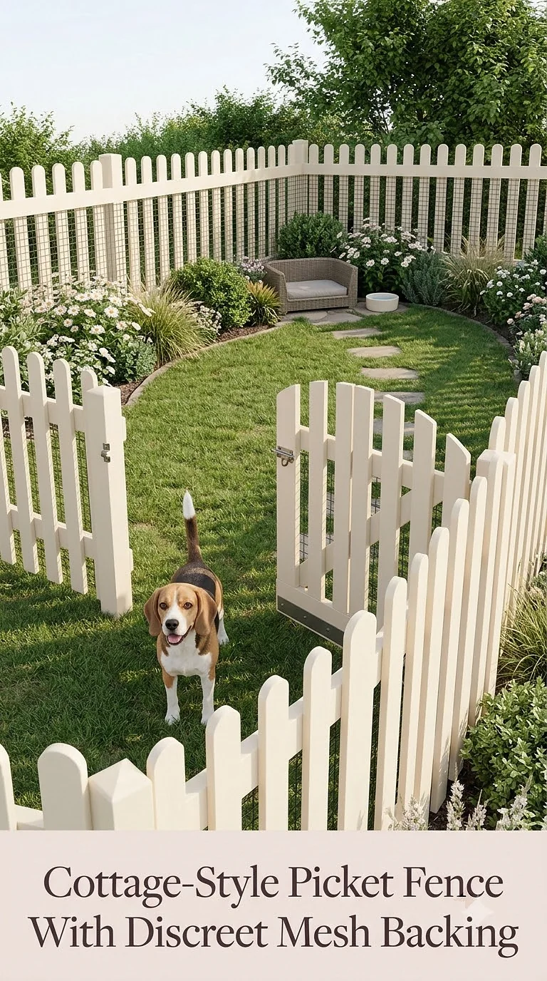 Cottage-Style Picket Fence With Discreet Mesh Backing