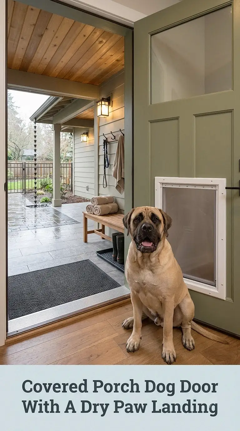 Covered Porch Dog Door With A Dry Paw Landing