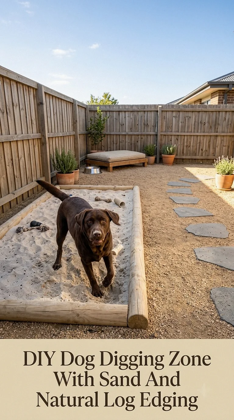 DIY Dog Digging Zone With Sand And Natural Log Edging