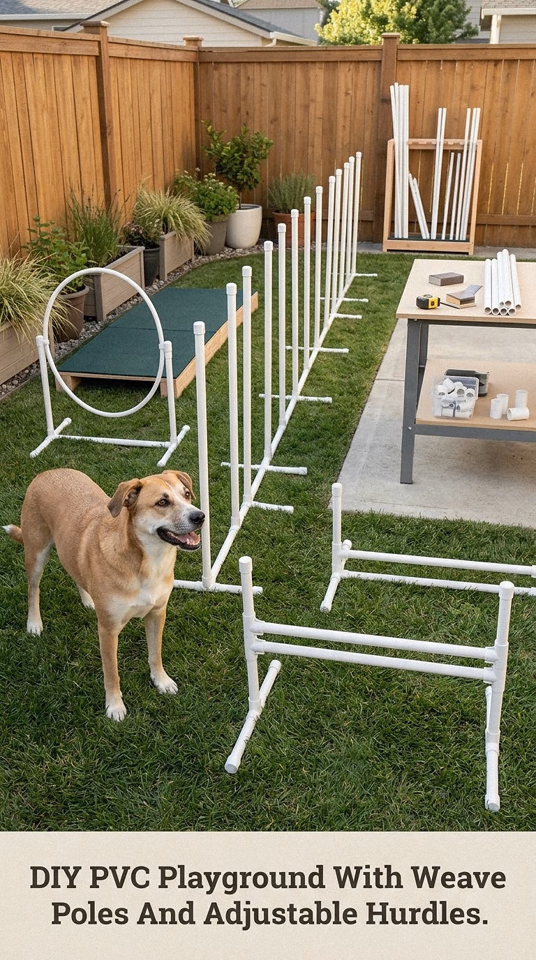 DIY PVC Playground With Weave Poles And Adjustable Hurdles