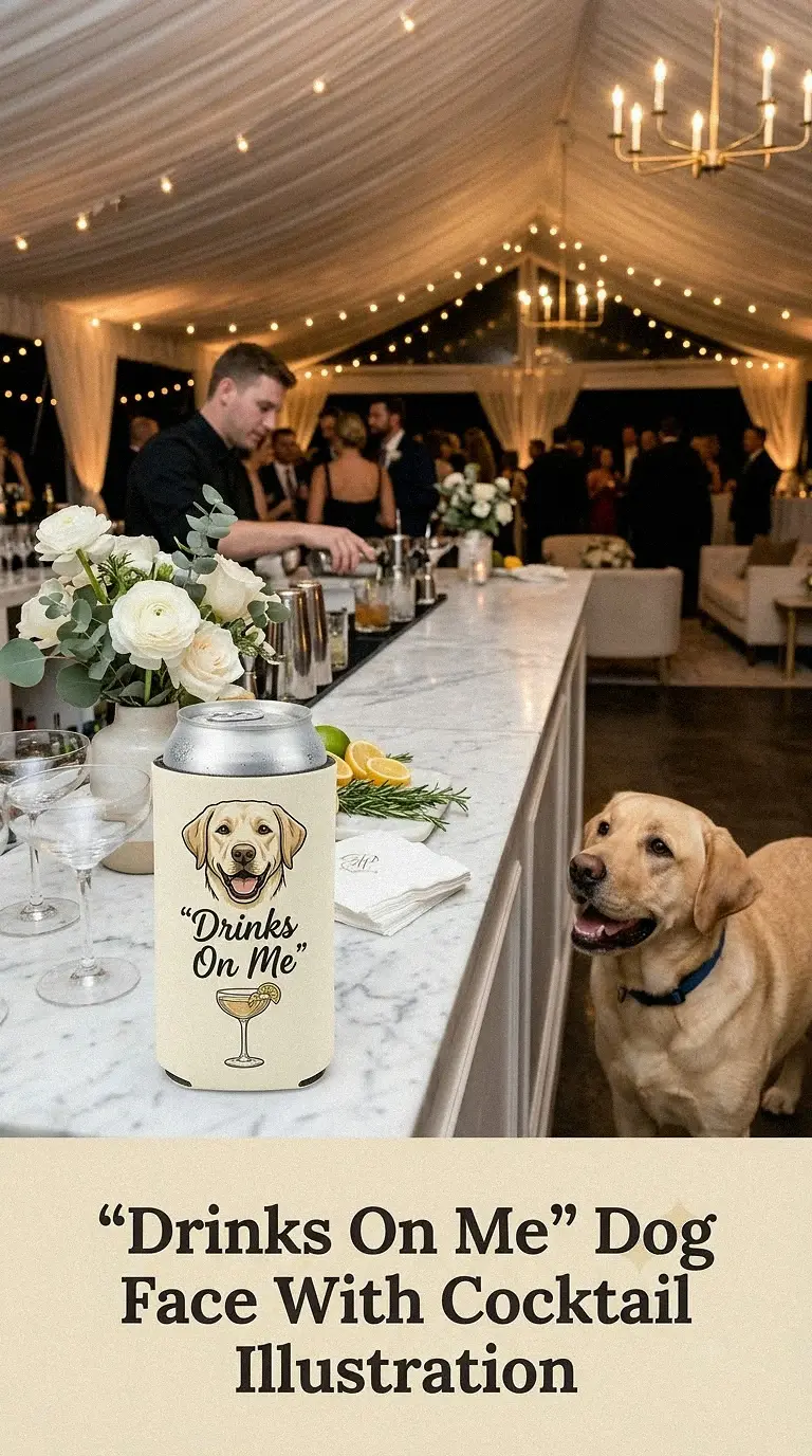 “Drinks On Me” Dog Face With Cocktail Illustration