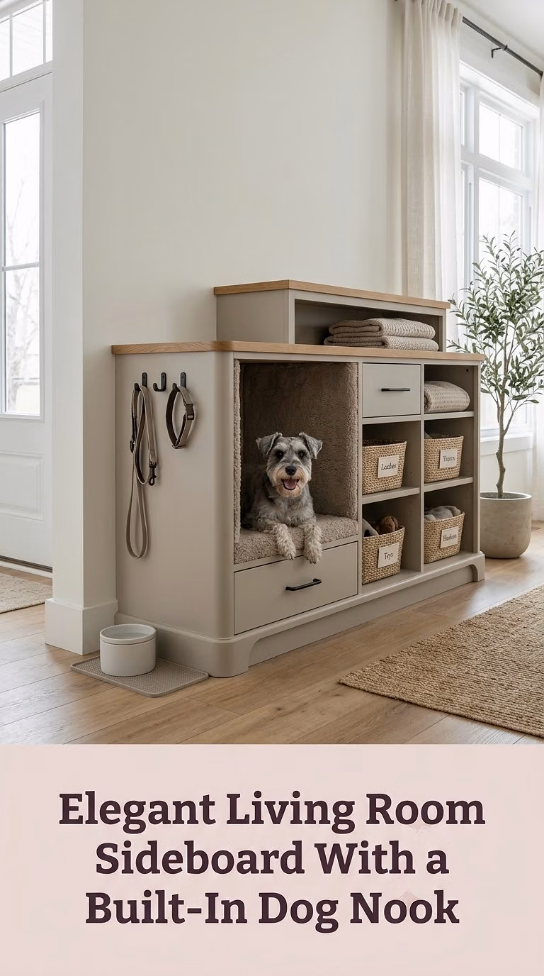 Elegant Living Room Sideboard With a Built-In Dog Nook