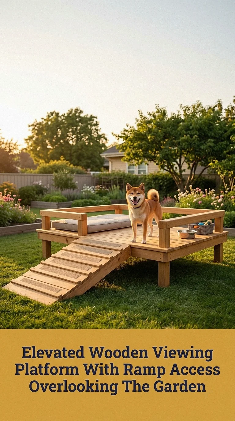 Elevated Wooden Viewing Platform With Ramp Access Overlooking The Garden