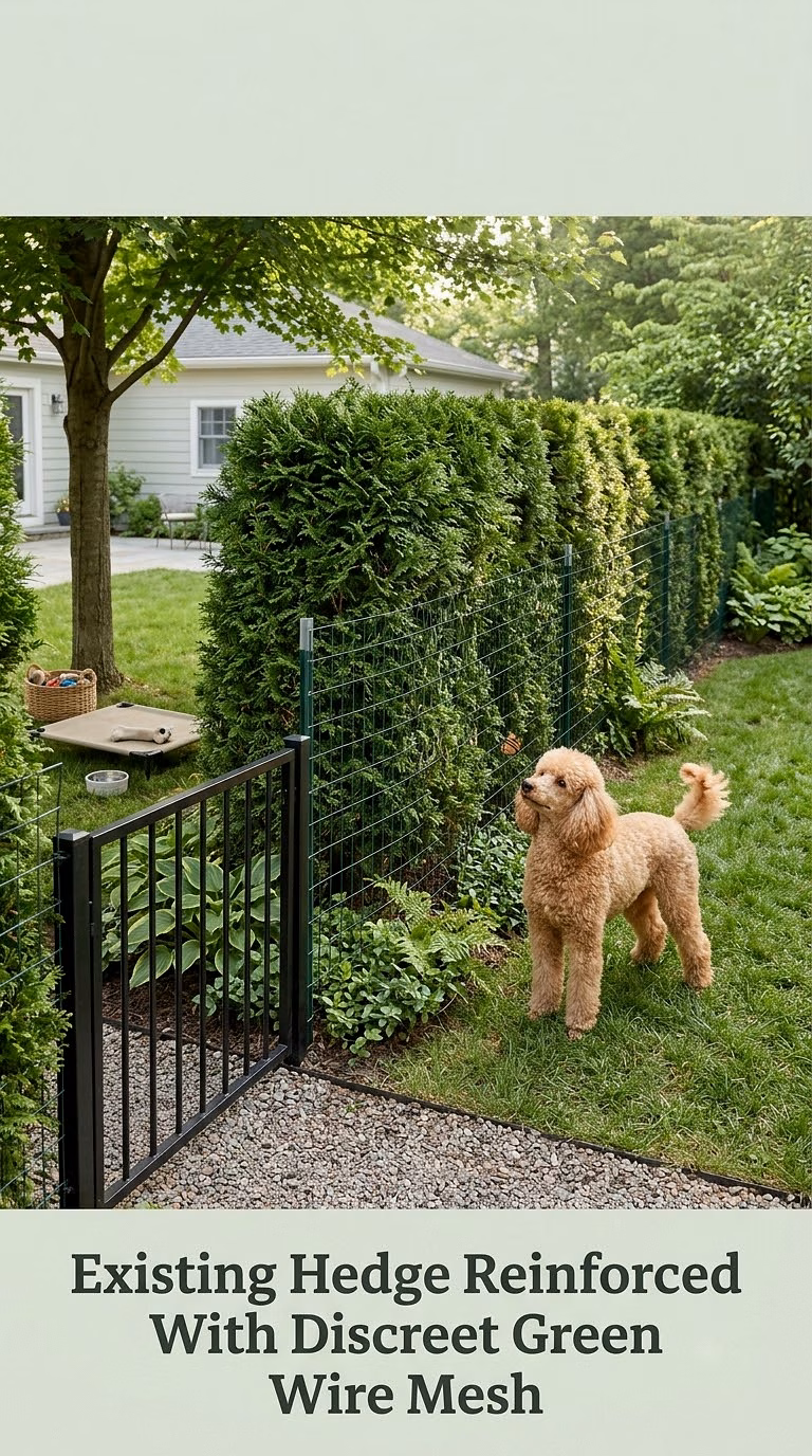 Existing Hedge Reinforced With Discreet Green Wire Mesh