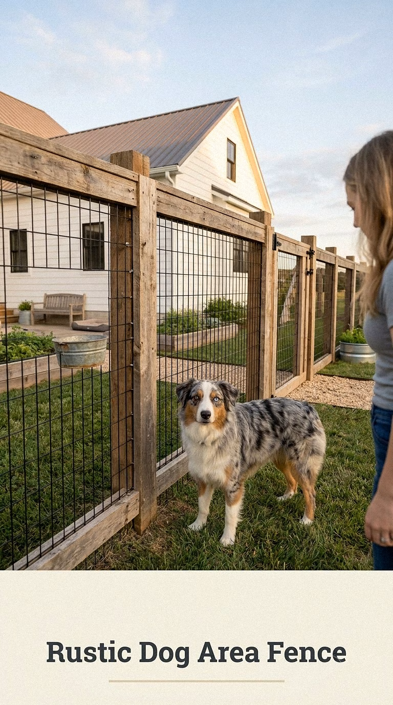Farmhouse Pallet Fence With Black Wire Mesh Panels