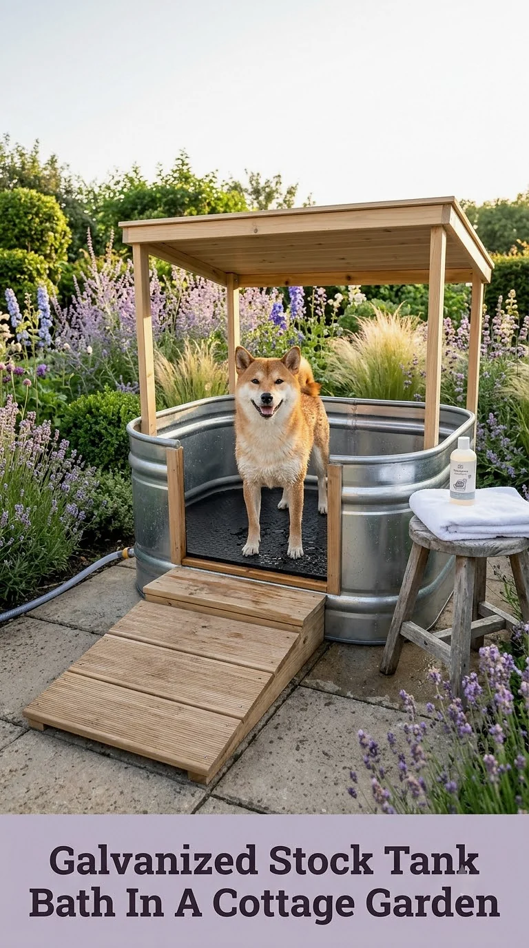 Galvanized Stock Tank Bath In A Cottage Garden