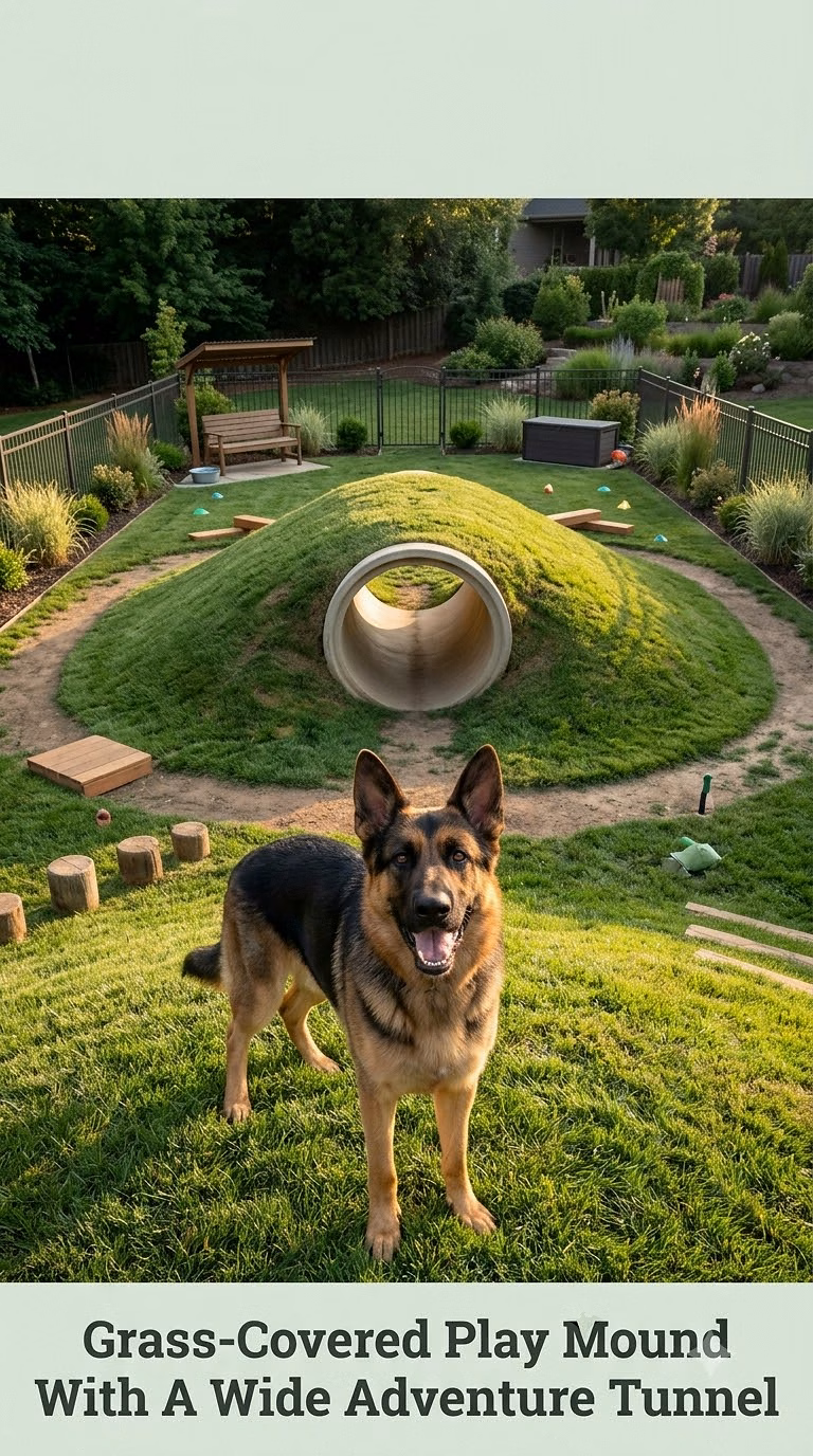 Grass-Covered Play Mound With A Wide Adventure Tunnel