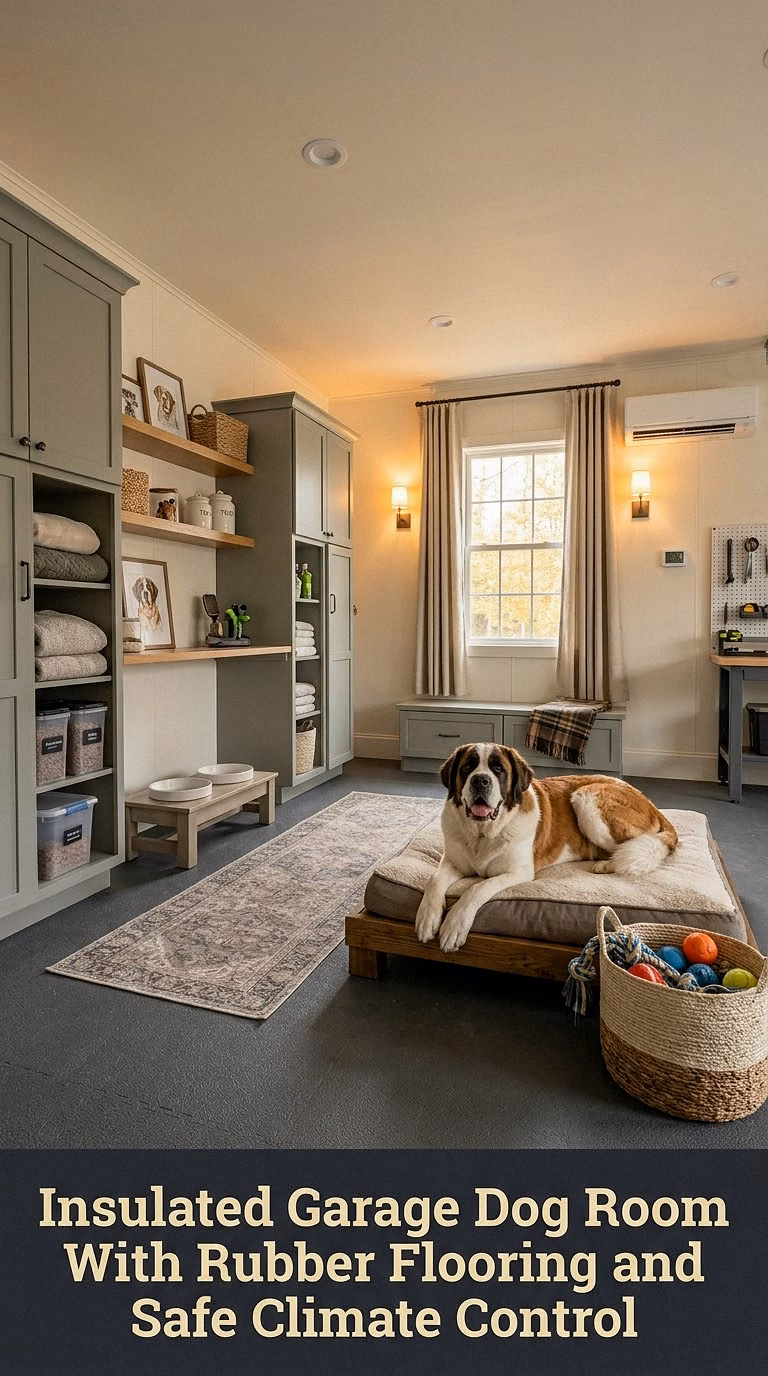 8. Insulated Garage Dog Room With Rubber Flooring and Safe Climate Control