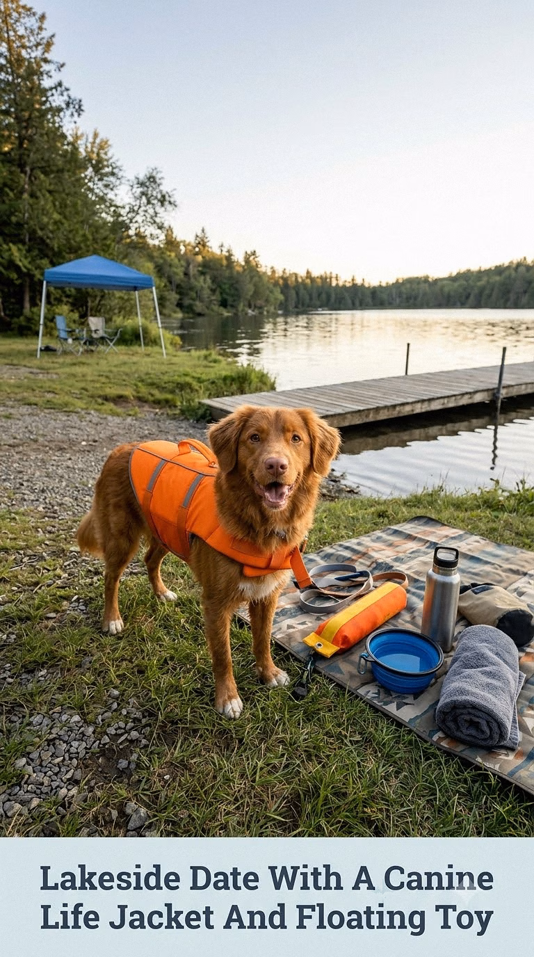 Lakeside Date With A Canine Life Jacket And Floating Toy