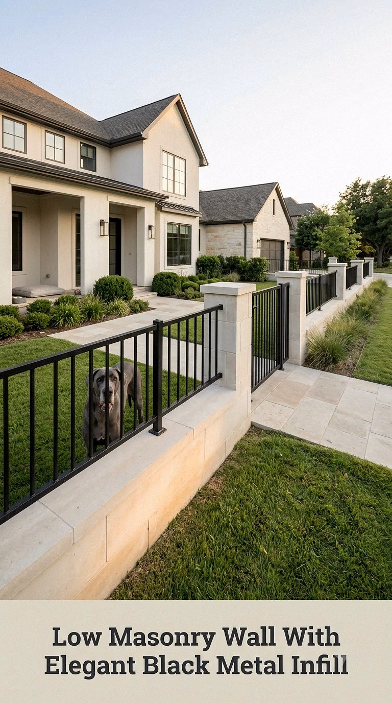 Low Masonry Wall With Elegant Black Metal Infill