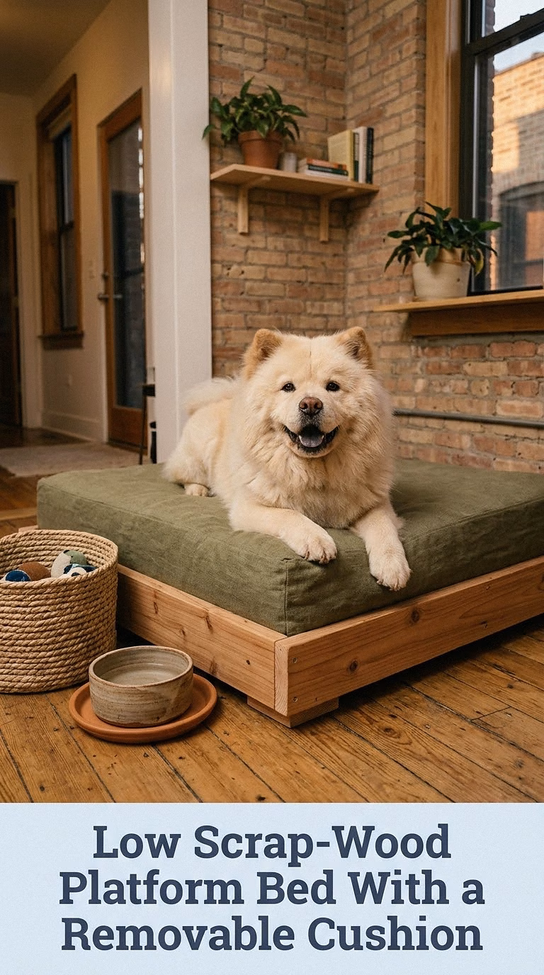 Low Scrap-Wood Platform Bed With a Removable Cushion