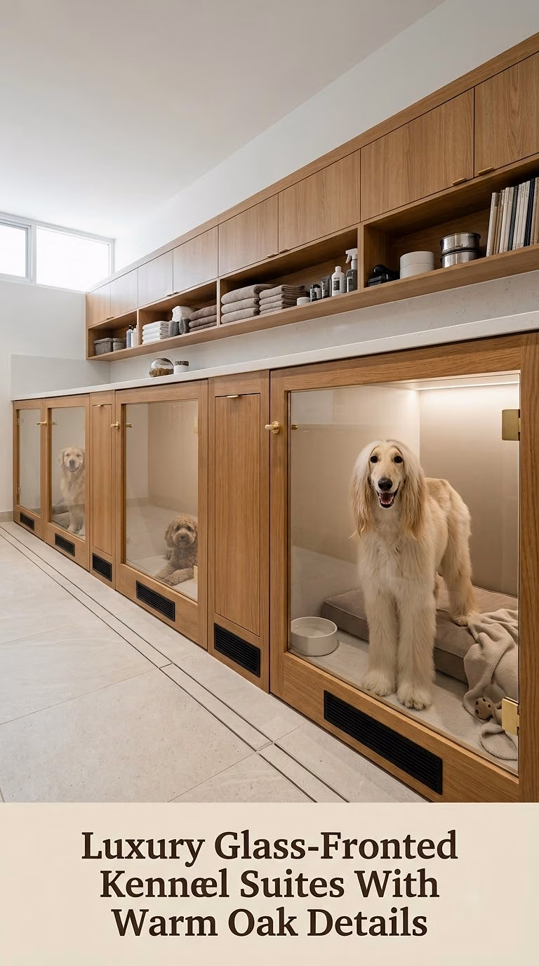 Luxury Glass-Fronted Kennel Suites With Warm Oak Details