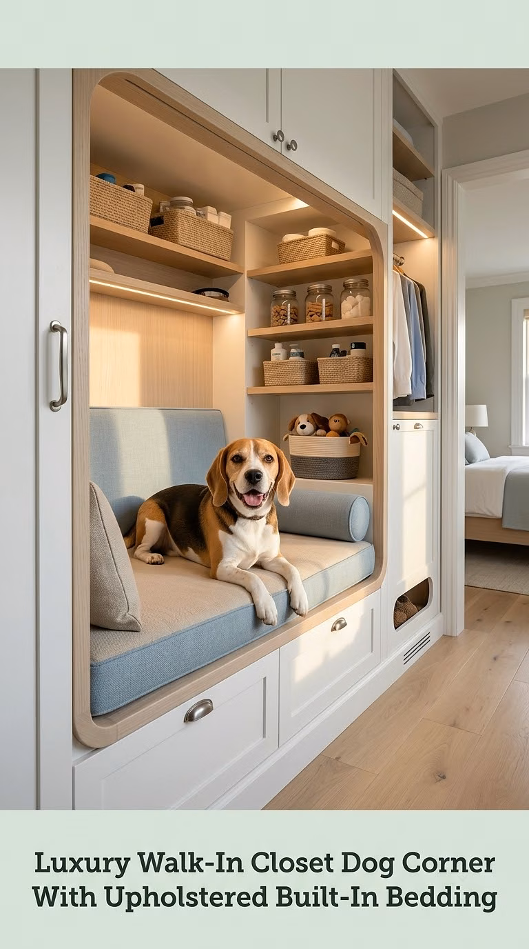 Luxury Walk-In Closet Dog Corner With Upholstered Built-In Bedding
