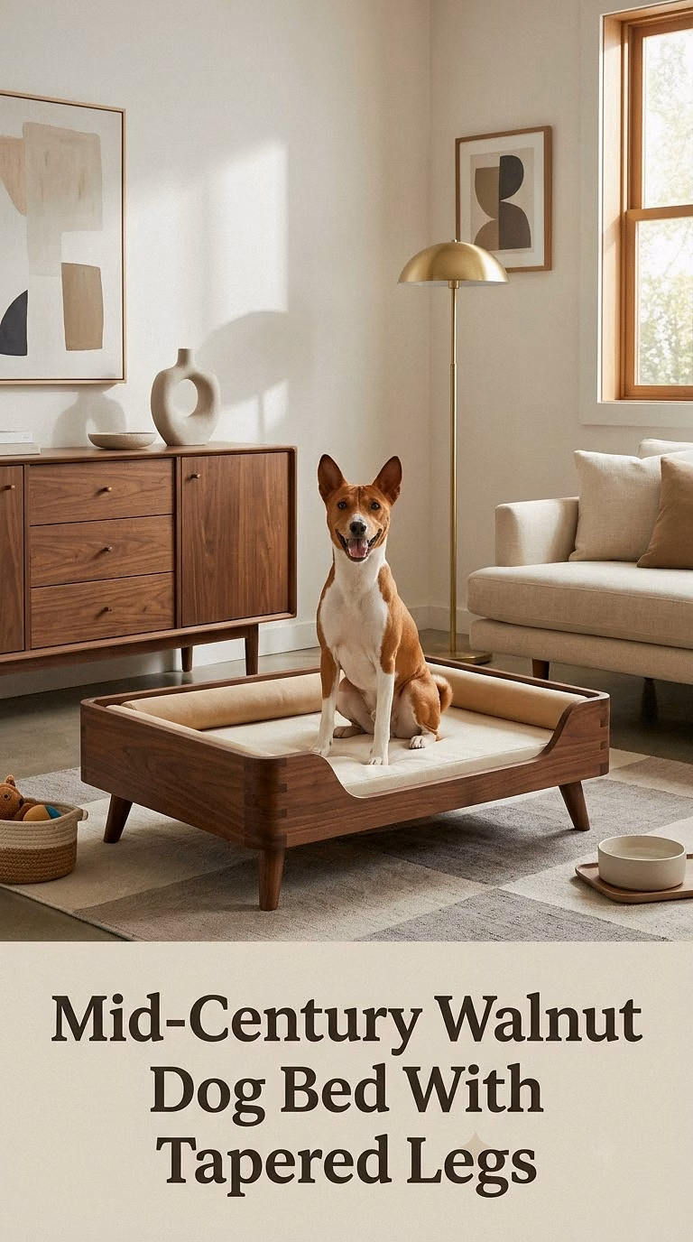 Mid-Century Walnut Dog Bed With Tapered Legs