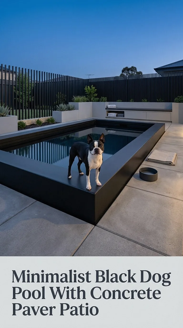Minimalist Black Dog Pool With Concrete Paver Patio
