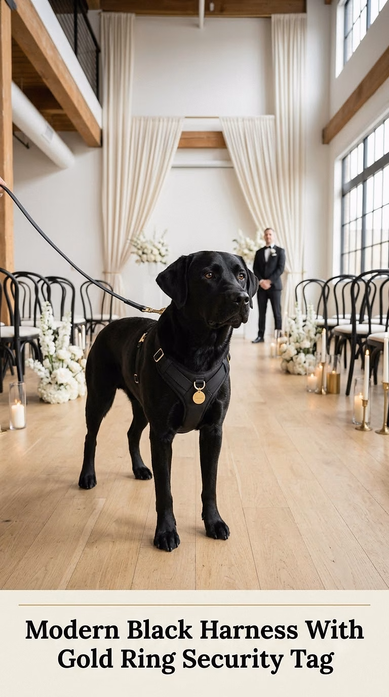 Modern Black Harness With Gold Ring Security Tag