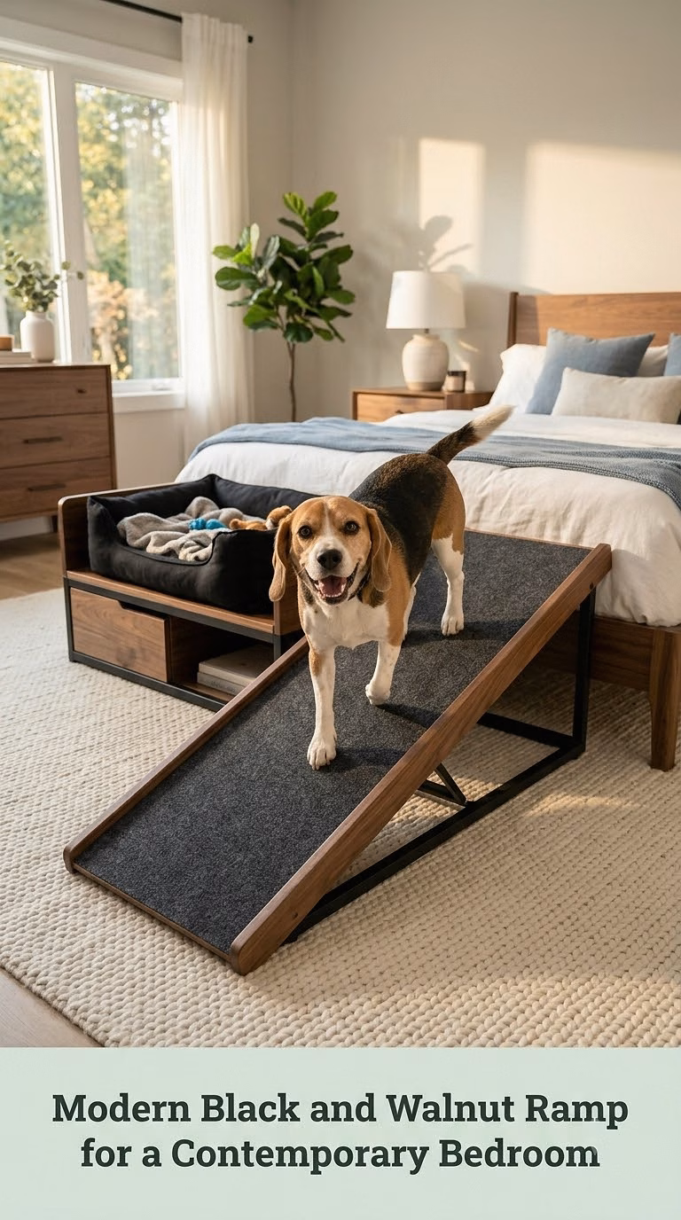 Modern Black and Walnut Ramp for a Contemporary Bedroom
