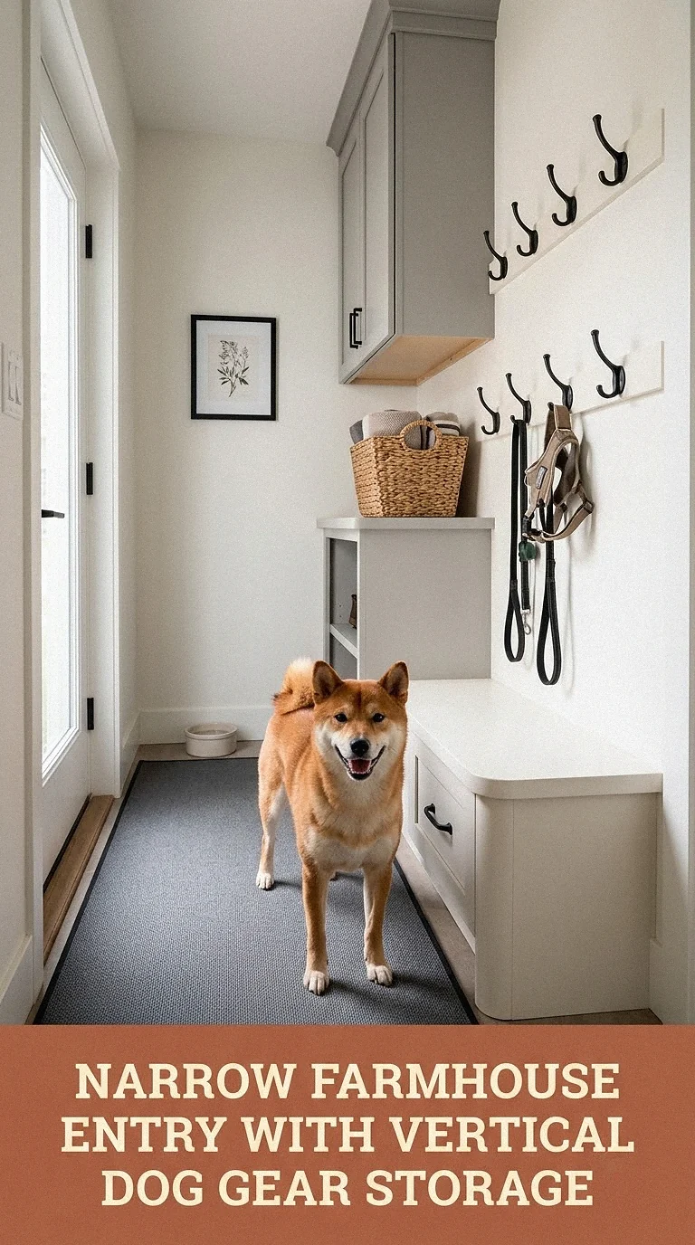 Narrow Farmhouse Entry With Vertical Dog Gear Storage
