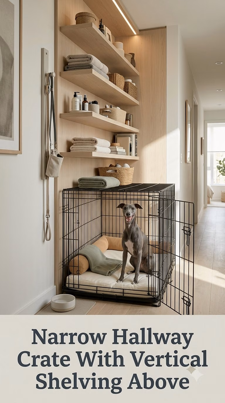Narrow Hallway Crate With Vertical Shelving Above